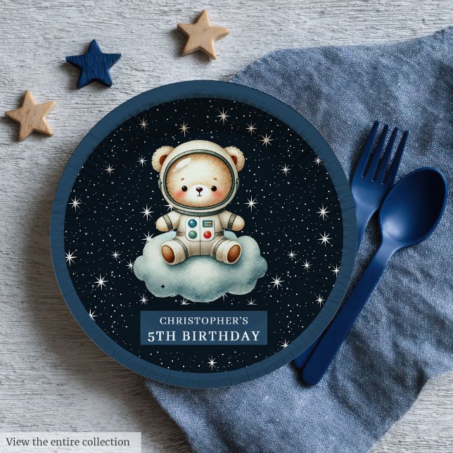 Teddy Bear Astronaut Babydusche Personalisiert Pappteller (Teddy Bear Astronaut Baby Shower Personalized Paper Plates)