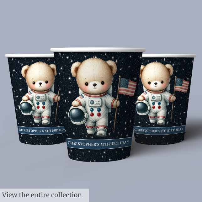 Teddy Bear Astronaut Boy Birthday Party Paper Cups Pappbecher (Teddy Bear Astronaut Boy Birthday Party Paper Cups)