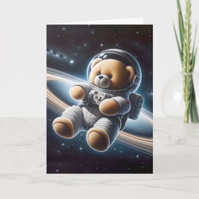 Teddy Bear Astronaut für den neuen Baby Boy Karte (Vorderseite)