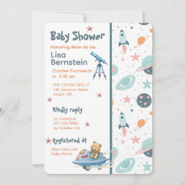Teddy Bear Astronaut In Space Baby Shower Einladung