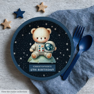 Teddy Bear Astronaut Individuelle Name Baby Shower Pappteller