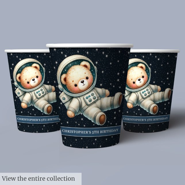 Teddy Bear Astronaut Paper Cups Baby Boy Party Pappbecher (Teddy Bear Astronaut Paper Cups Baby Boy Party)