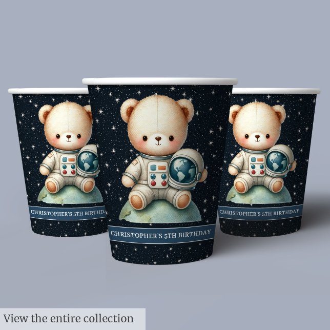 Teddy Bear Astronaut Paper Cups Boy Birthday Party Pappbecher (Teddy Bear Astronaut Paper Cups Boy Birthday Party)