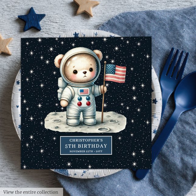 Teddy Bear Astronaut Party Napkins Boy Birthday Serviette (Teddy Bear Astronaut Party Napkins Boy Birthday Fun)