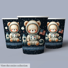 Teddy Bear Astronaut Party Paper Cups Baby Boy Pappbecher
