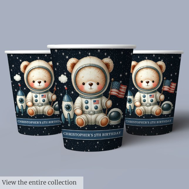 Teddy Bear Astronaut Party Paper Cups Baby Boy Pappbecher (Teddy Bear Astronaut Party Paper Cups Baby Boy)