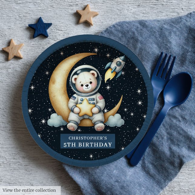 Teddy Bear Astronaut Space Baby Shower Paper Plate Pappteller (Teddy Bear Astronaut Space Baby Shower Paper Plates)