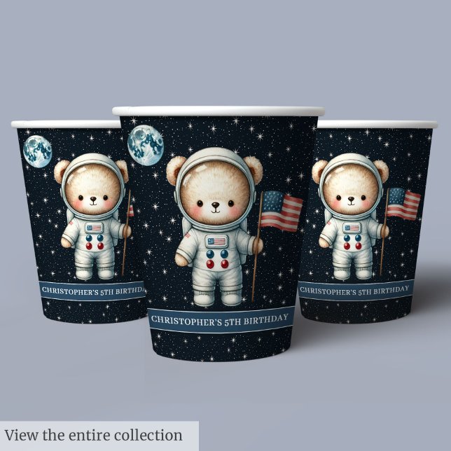 Teddy Bear Astronaut Space Party Cups Baby Boy Pappbecher (Teddy Bear Astronaut Space Party Cups Baby Boy)