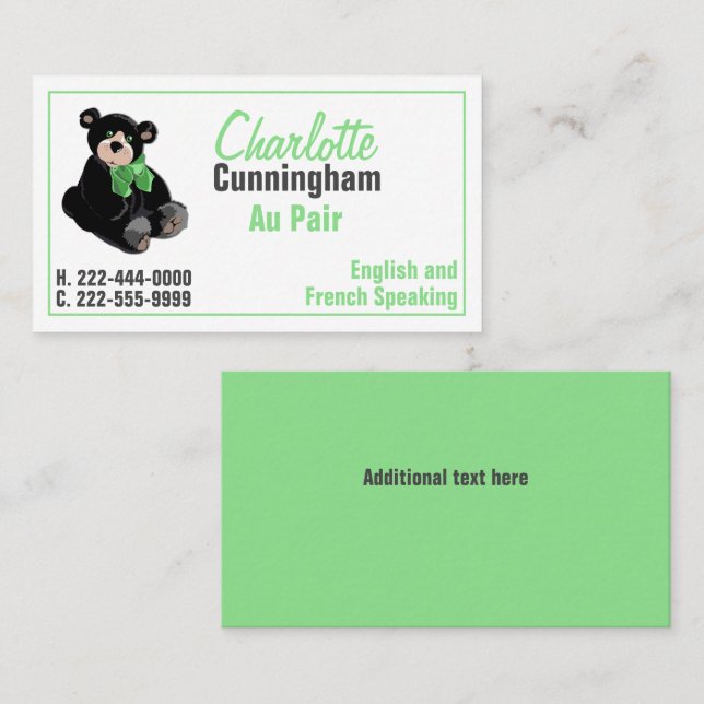 Teddy Bear Au Pair Custom Business Card Visitenkarte (Vorne/Hinten)