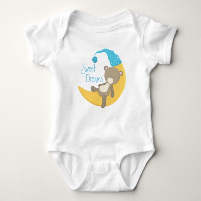Teddy Bear auf Crescent Moon Baby Strampler (Vorderseite)