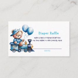 Teddy Bear auf einem Blue Train Boy Diaper Raffle Visitenkarte