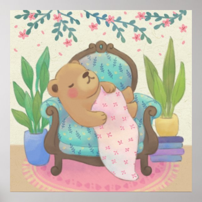 Teddy Bear auf Vintager Sessel-Illustration Poster (Vorne)