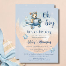 Teddy Bear Aviator Oh Boy Baby Shower Einladung
