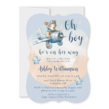 Teddy Bear Aviator Oh Boy Baby Shower Einladung