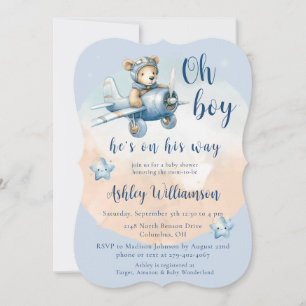 Teddy Bear Aviator Oh Boy Baby Shower Einladung