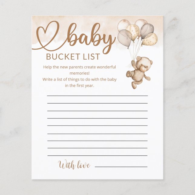 Teddy Bear Baby Bear Baby Shocket List (Vorderseite)