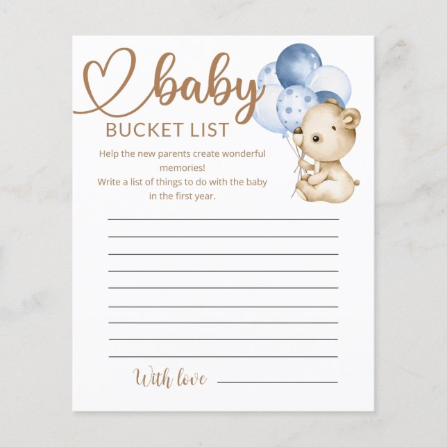 Teddy Bear Baby Bear Baby Shocket List (Vorderseite)