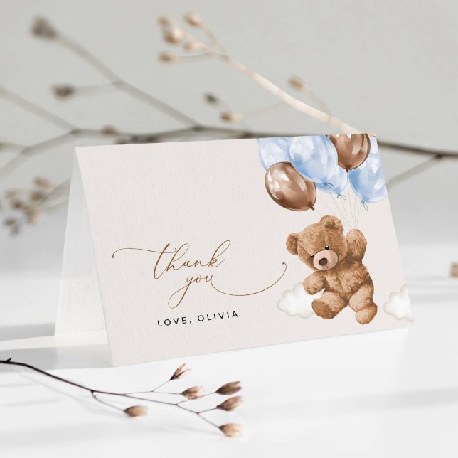 Teddy Bear, Baby Bear, Blue Balloons, Babydusche Dankeskarte (Von Creator hochgeladen)