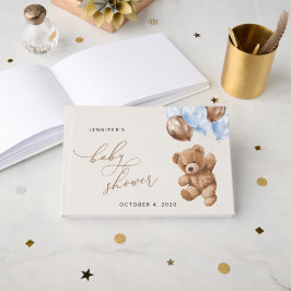 Teddy Bear, Baby Bear, Blue Balloons, Babydusche Gästebuch