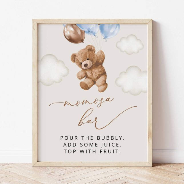 Teddy Bear, Baby Bear, Blue Balloons, Momosa Bar Poster (Von Creator hochgeladen)