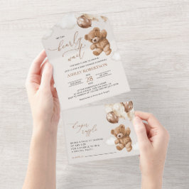 Teddy Bear, Baby Bear, Braun, Babydusche All In One Einladung