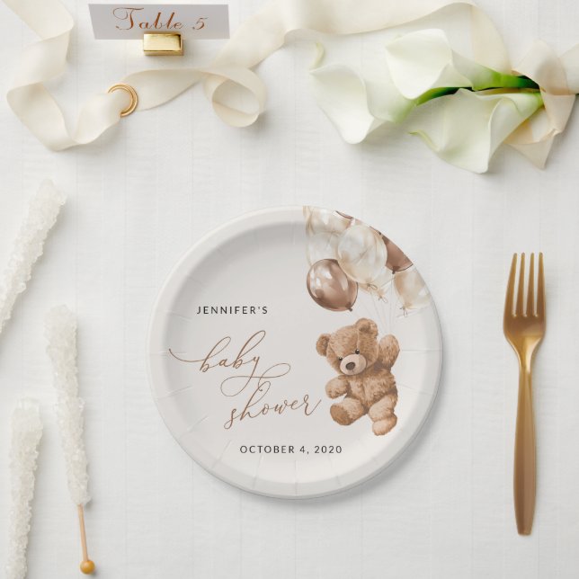 Teddy Bear, Baby Bear, Braun, Babydusche Pappteller (Hochzeit)