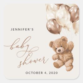 Teddy Bear, Baby Bear, Braun, Babydusche Quadratischer Aufkleber