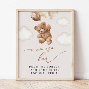 Teddy Bear, Baby Bear, Brown Balloons, Momosa Bar Poster