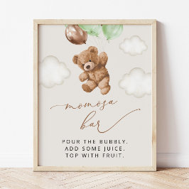 Teddy Bear, Baby Bear, Green Balloons, Momosa Bar Poster
