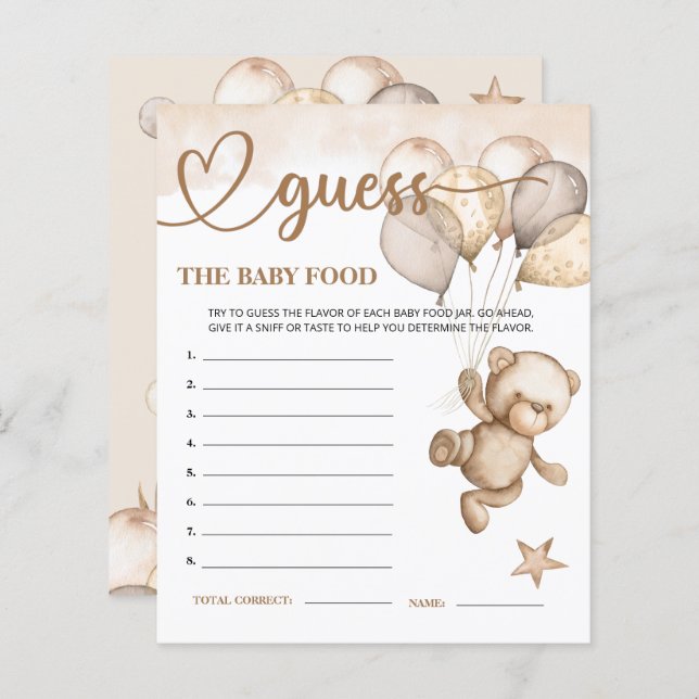 Teddy Bear Baby Bear Guess die Baby Food Card. (Vorne/Hinten)