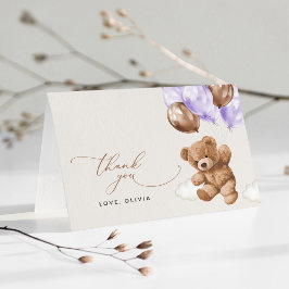 Teddy Bear, Baby Bear, Lila Ballon, Babydusche Dankeskarte