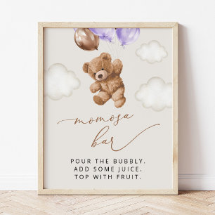 Teddy Bear, Baby Bear, Lila Balloons, Momosa Bar Poster
