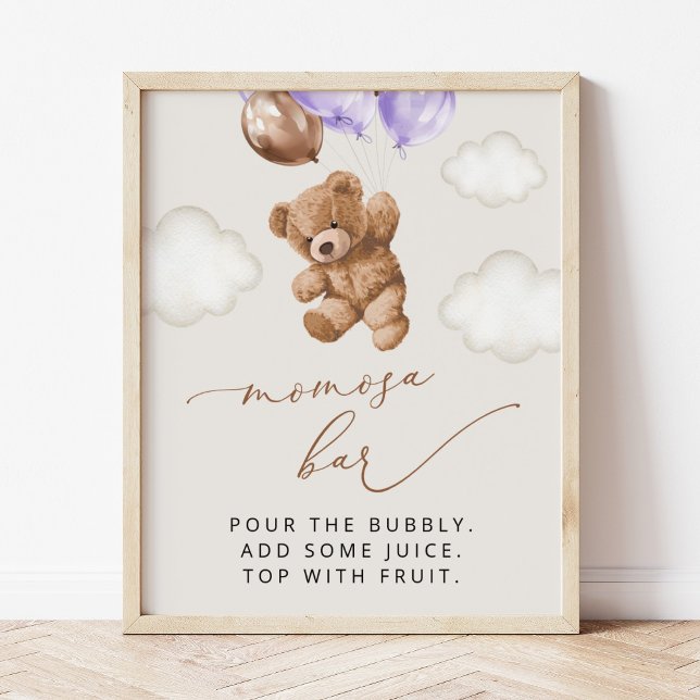 Teddy Bear, Baby Bear, Lila Balloons, Momosa Bar Poster (Von Creator hochgeladen)