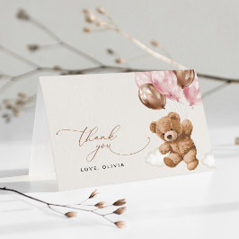 Teddy Bear, Baby Bear, Pink Balloons, Babydusche Dankeskarte