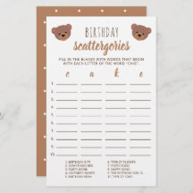 Teddy Bear Baby Birthday Cake Scattergories Game