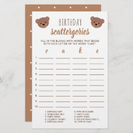 Teddy Bear Baby Birthday Cake Scattergories Game