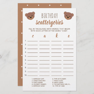 Teddy Bear Baby Birthday Cake Scattergories Game