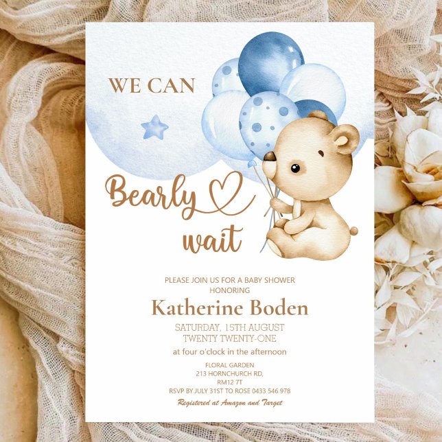 Teddy Bear Baby Boy Baby Shower Einladung (Von Creator hochgeladen)