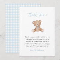 Teddy Bear Baby Boy Dusche Danke Karte