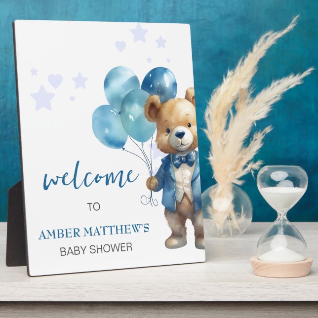 Teddy Bear Baby Boy Dusche Fotoplatte (Seite)