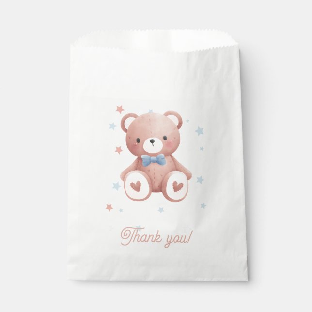 Teddy Bear Baby Boy Shower Favor Bag - Blue Stars Geschenktütchen (Vorderseite)