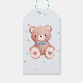 Teddy Bear Baby Boy Shower - Soft Blue Stars Geschenkanhänger