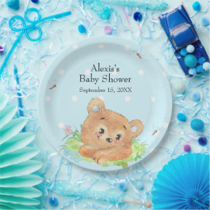 Teddy Bear Baby Boy Theme Pappteller