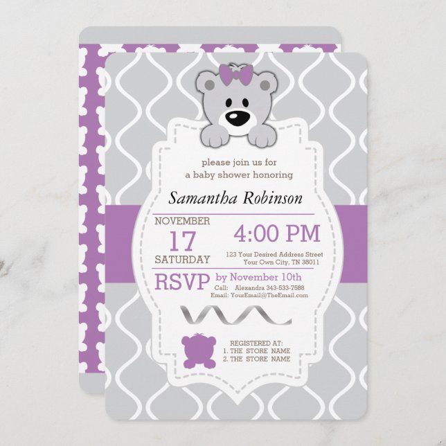 Teddy Bear Baby Dusche Einladung (Vorne/Hinten)