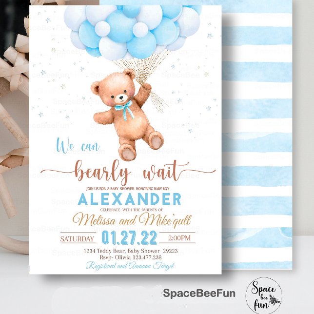 Teddy Bear Baby Dusche Einladung können wir bearly (Teddy Bear baby shower boy,Baby Shower bear invitation,boho bohemian bear,We Can Bearly Wait invites)