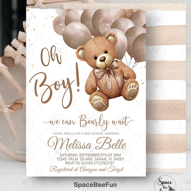 Teddy Bear Baby Dusche Einladung können wir bearly (Teddy Bear,invitation,Baby Shower invites,Baby Shower bear,teddy bear Invitation,Hot air balloon ba )