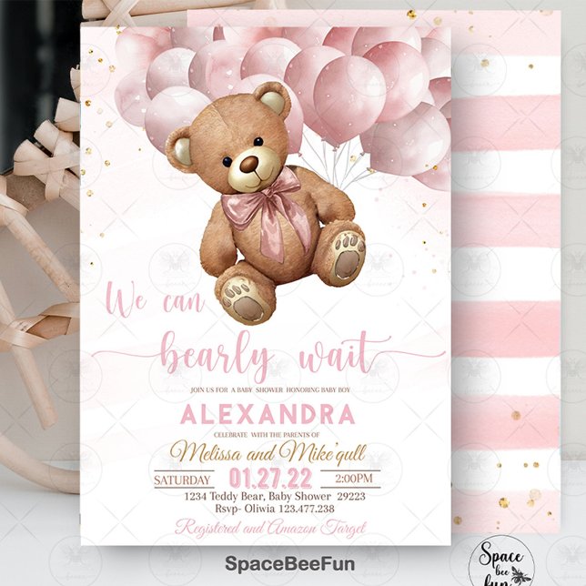 Teddy Bear Baby Dusche Einladung können wir frühze (Teddy Bear,invitation,Baby Shower invites,Baby Shower bear,teddy bear Invitation,Hot air balloon,bab)