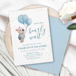 Teddy Bear Baby Dusche Gold & Blue Einladung