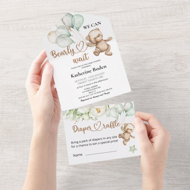 Teddy Bear Baby Dusche in einer Einladung (Abreißen)
