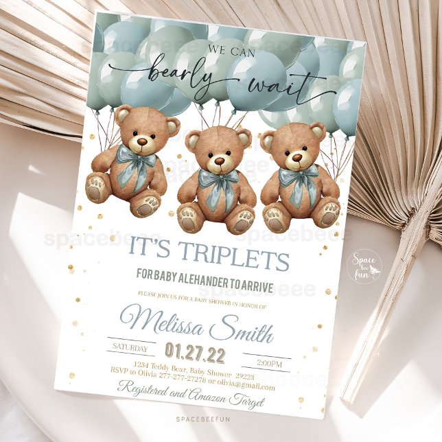 Teddy Bear Baby Dusche ist TRIPLETS Einladung (teddy bear baby shower, triplets baby shower invitation, we can bearly wait triplets, baby shower in)